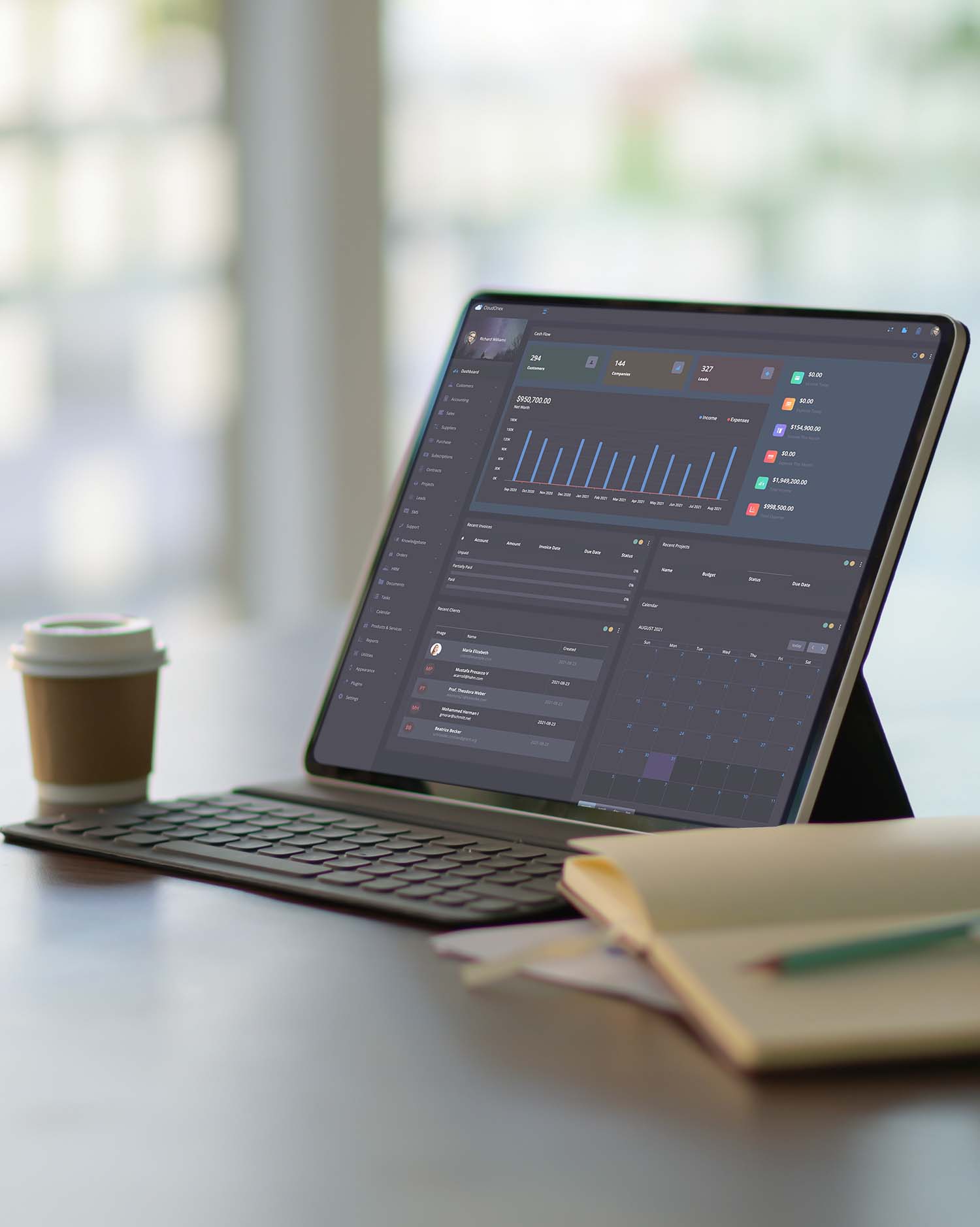 Business Suite in dark mode on a tablet
